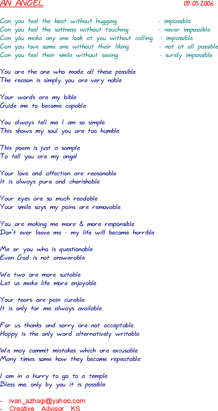 A(e)n Angel-Poem dedicated to all who cant\' read Tamil