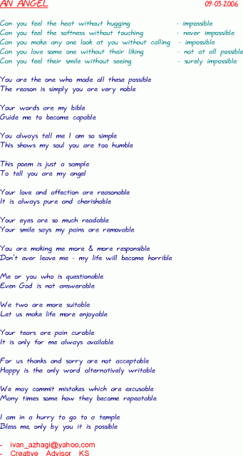 A(e)n Angel-Poem dedicated to all who cant\' read Tamil