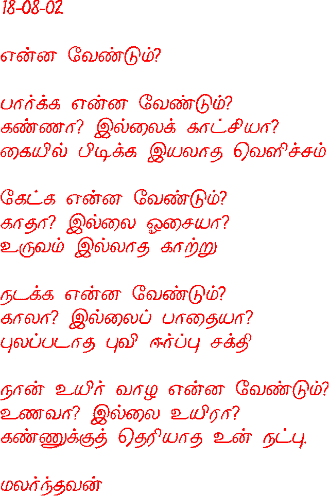 Enna VENdum (Malarndhavan)